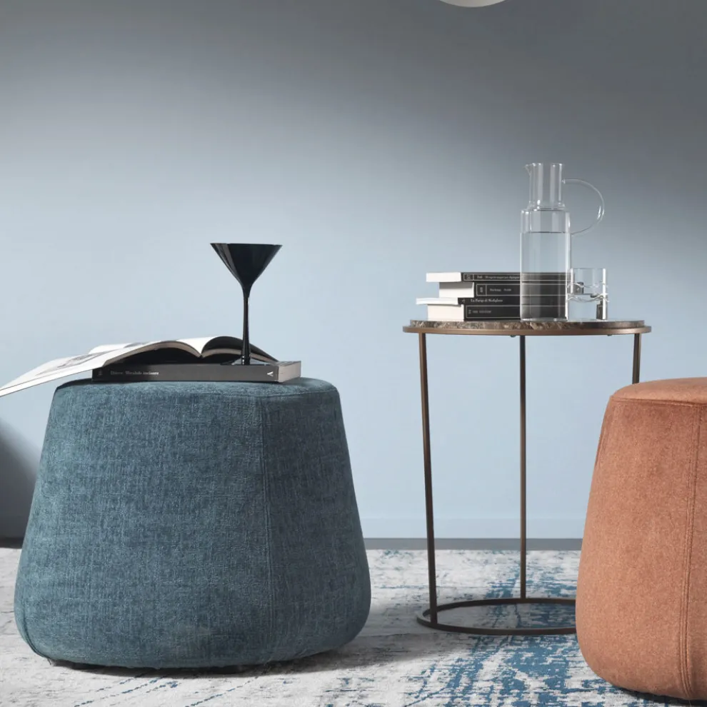 Runder osmanischer Hocker für Wohnzimmer in farbigem Chenille 3 Dimensionen - Evelyne