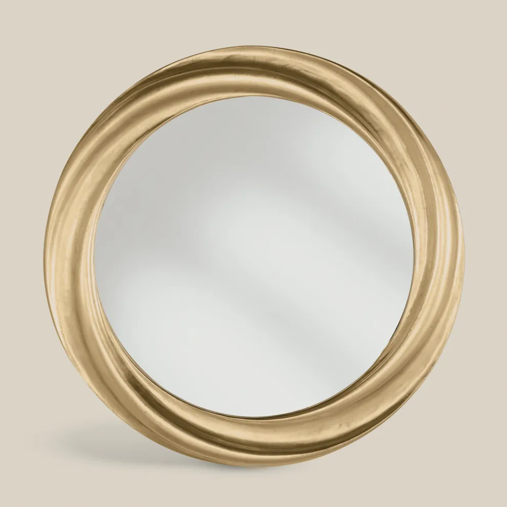 Runder Spiegel mit luxuriösem goldenem Holzrahmen Made in Italy - Adelin