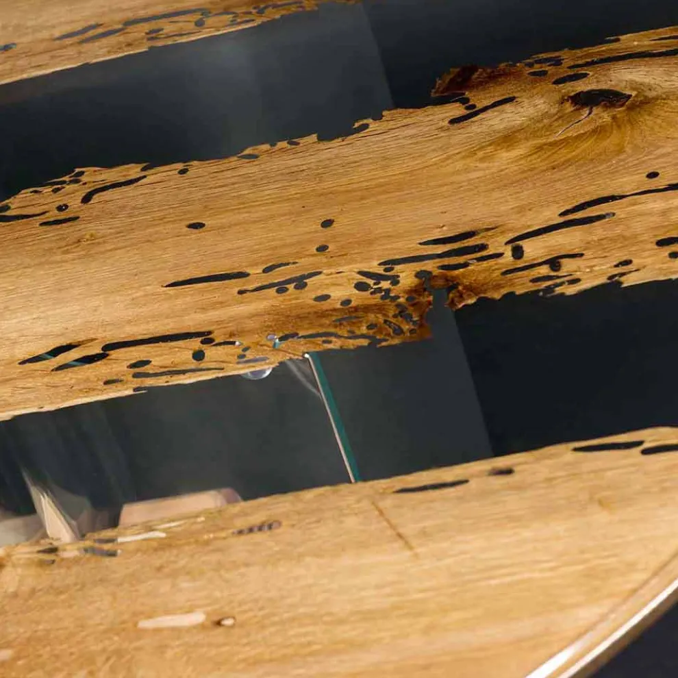 Runder Tisch aus Briccola Holz und Glas Venezia