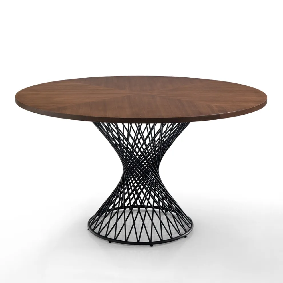 Runder Tisch aus Metall und furniertem MDF – Lanthan