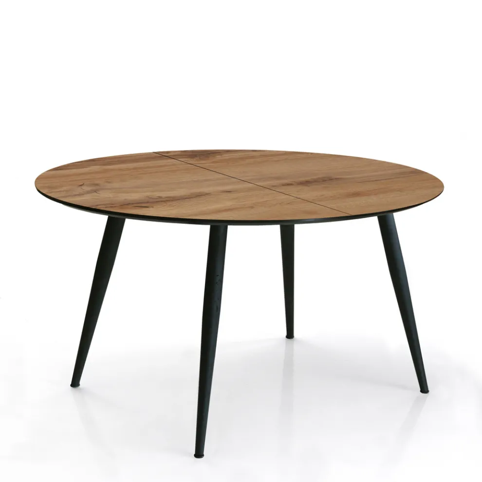 Runder Tisch, ausziehbar auf 150 cm, helles Walnuss-Finish – Capone