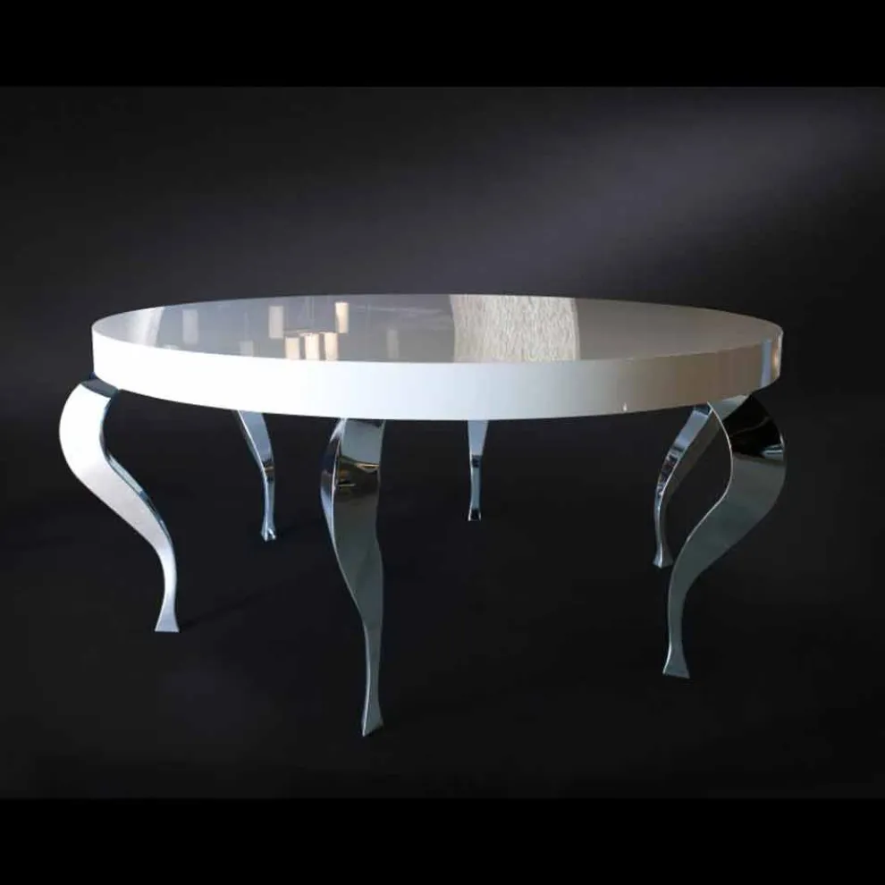 Runder Tisch im klassischen Stil aus MDF und Stahl Luigi
