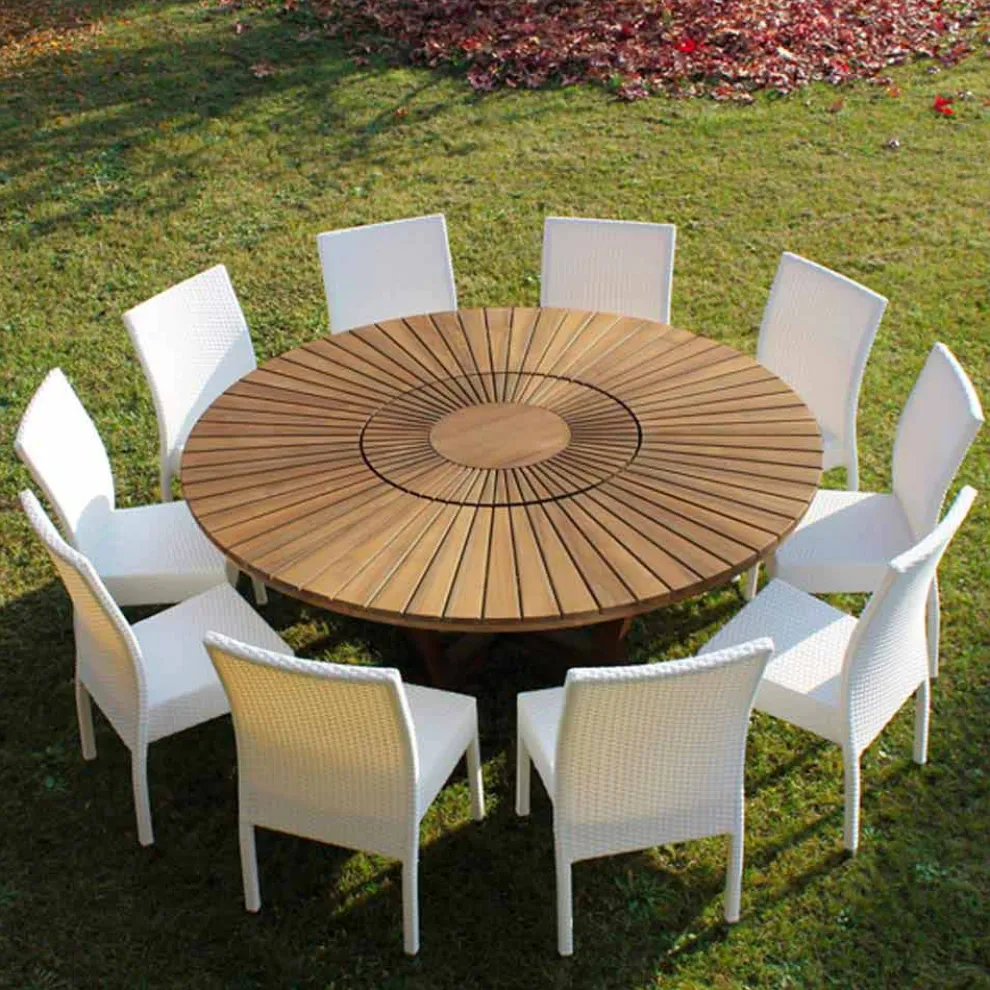 Runder Tisch mit Drehplatte aus Teak und Massivholz für Innen und Außen