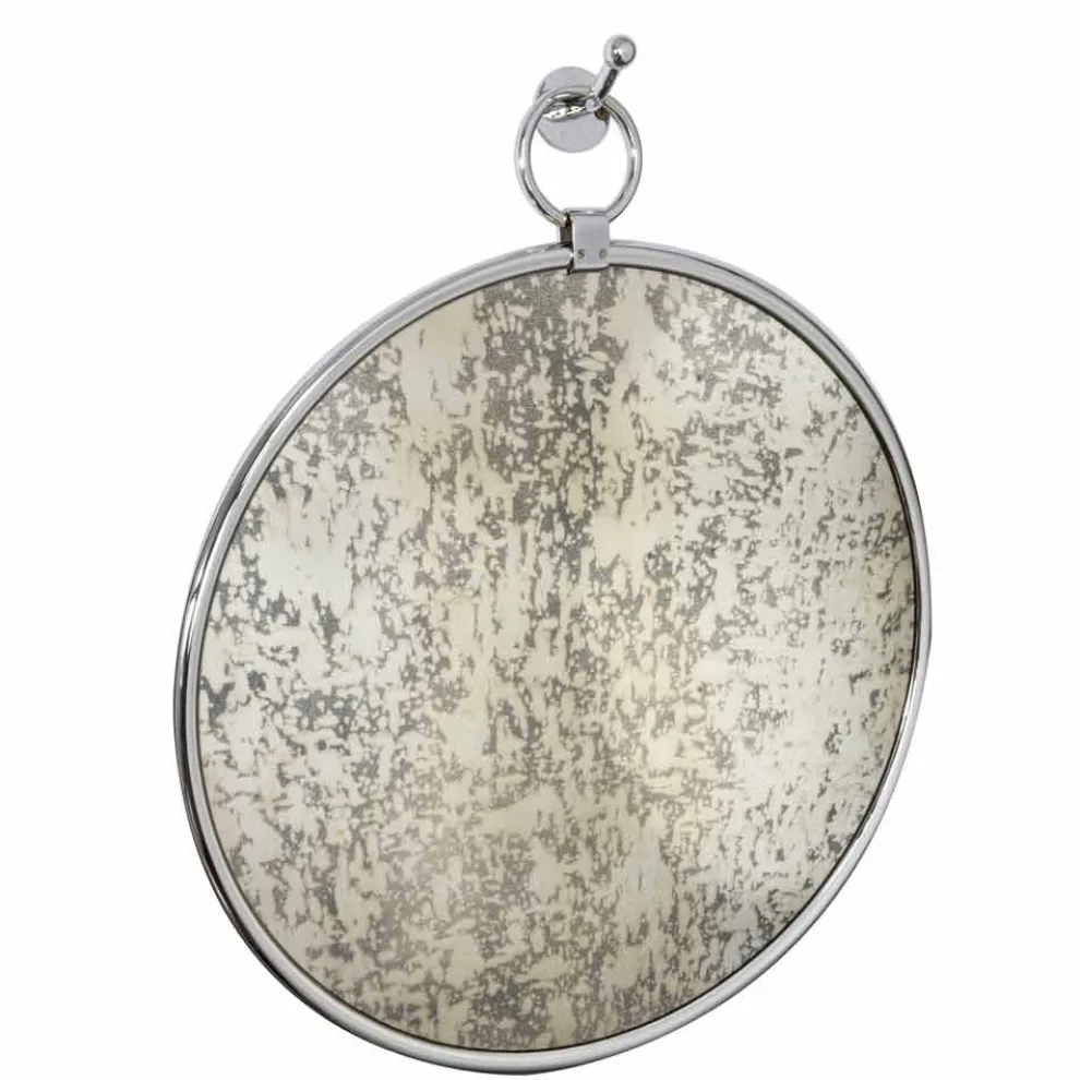 Runder Wand-Badezimmerspiegel aus verchromtem Ottome mit gealterter Rückseite - June