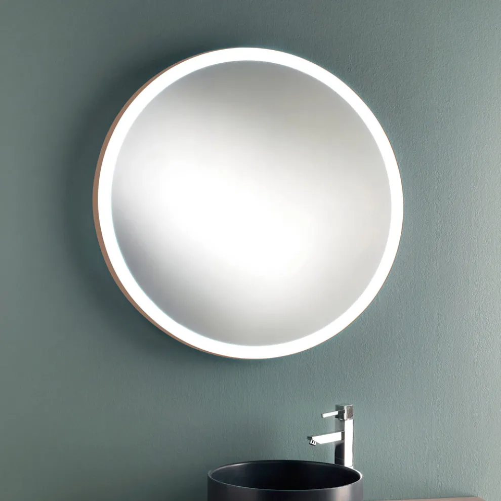 Runder Wand-Badezimmerspiegel mit kupfernem Metallrahmen und LED-Licht - Minolo