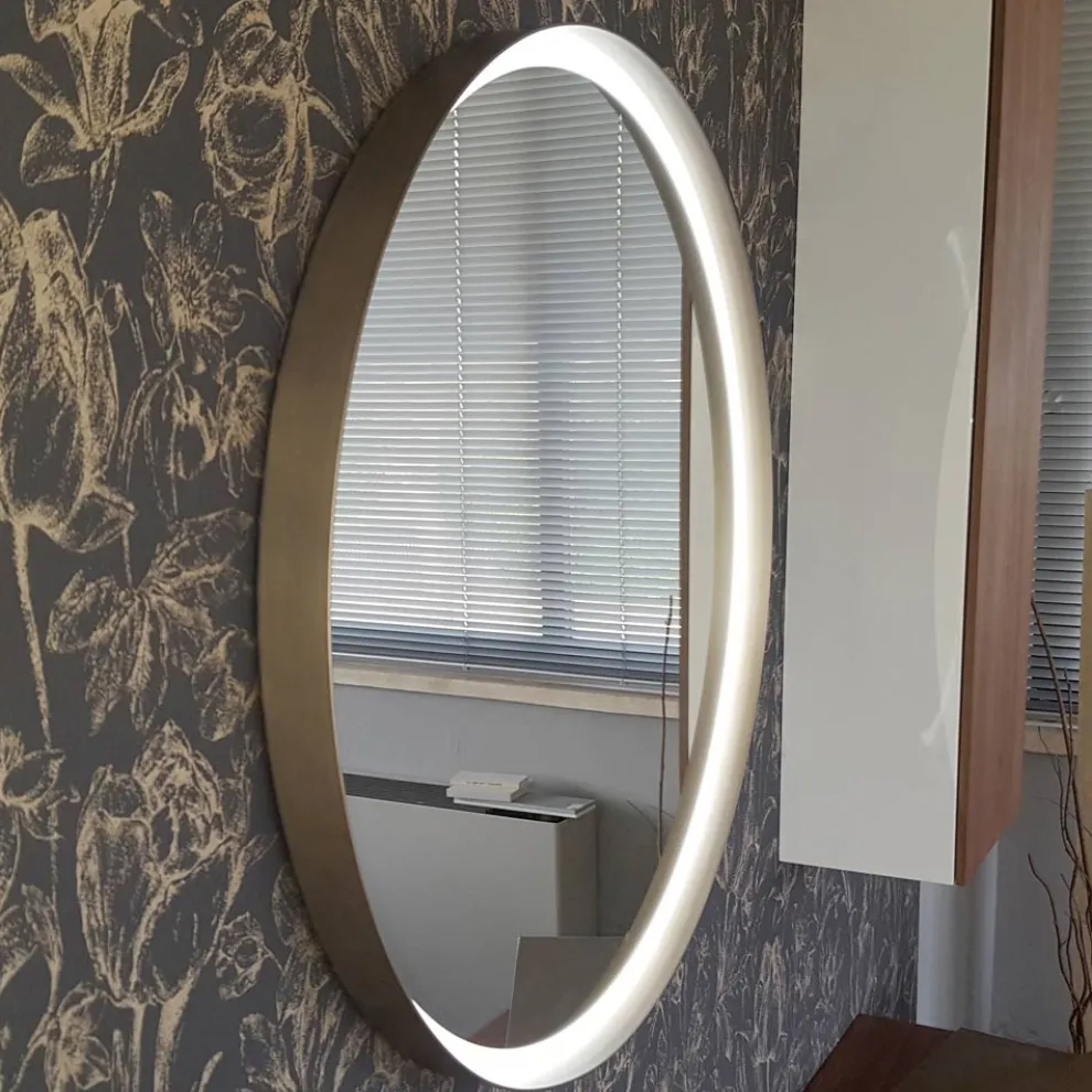 Runder Wandspiegel mit Metallrahmen in verschiedenen Farben und LED-Licht - Renga