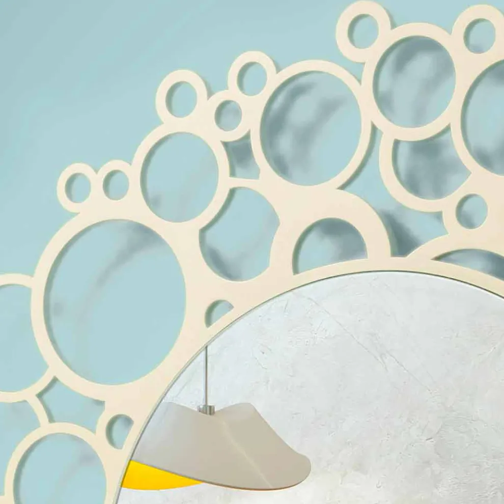 Runder Wandspiegel aus braunem Holz von modernem Design mit Rahmen - Bombo