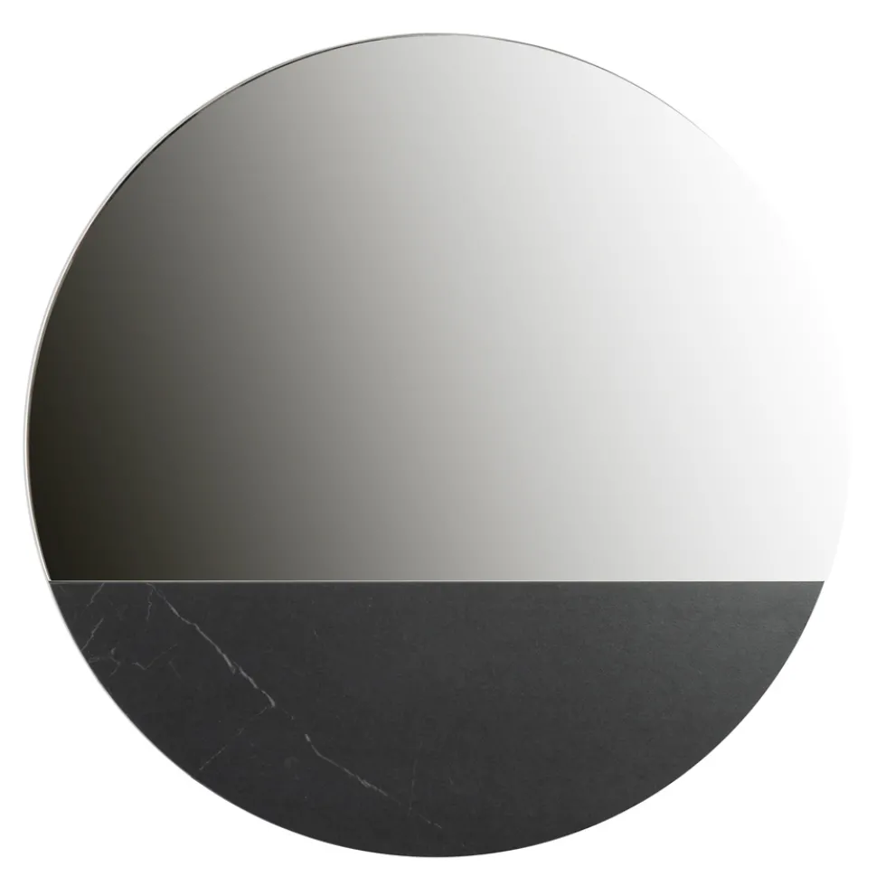 Runder Wandspiegel aus MDF und Glas mit Marmoreinsatz - Rudy
