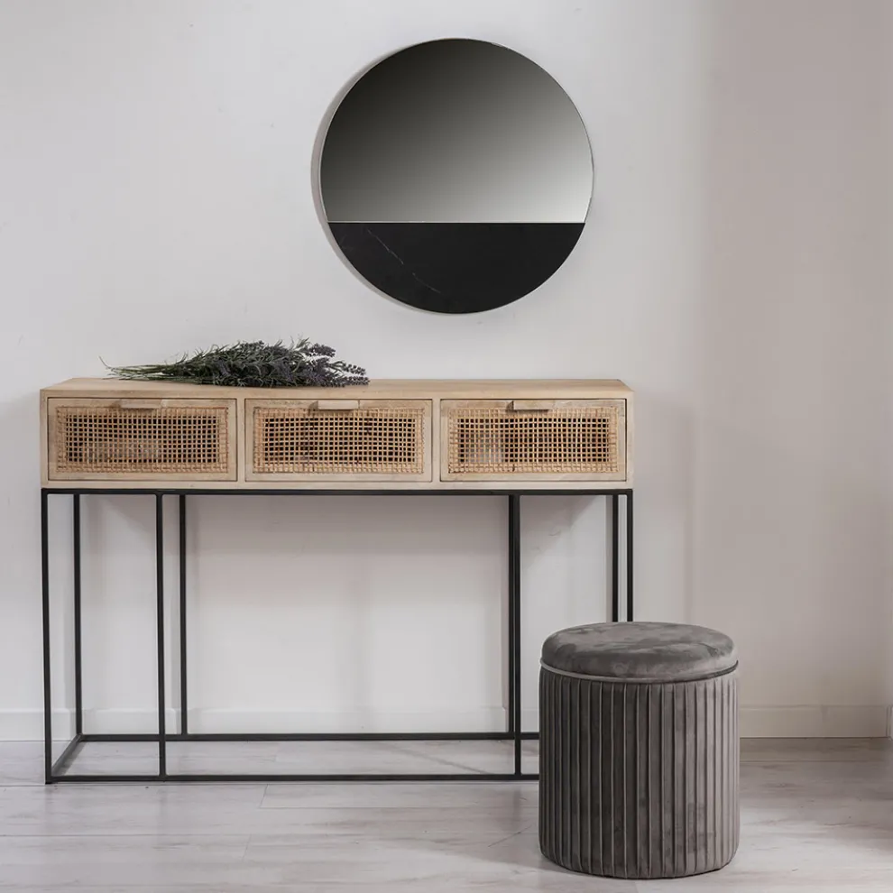 Runder Wandspiegel aus MDF und Glas mit Marmoreinsatz - Rudy