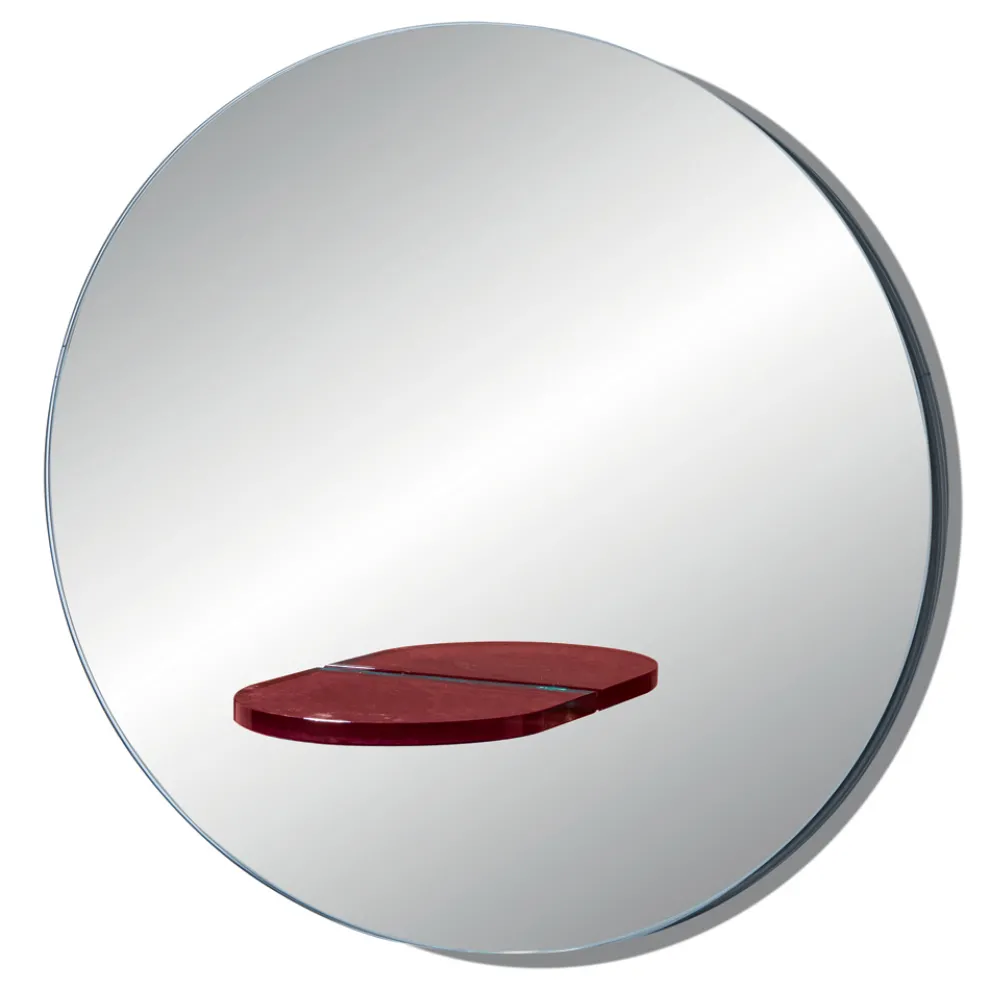 Runder Wandspiegel mit farbigem Glasregal Made in Italy - Eliza