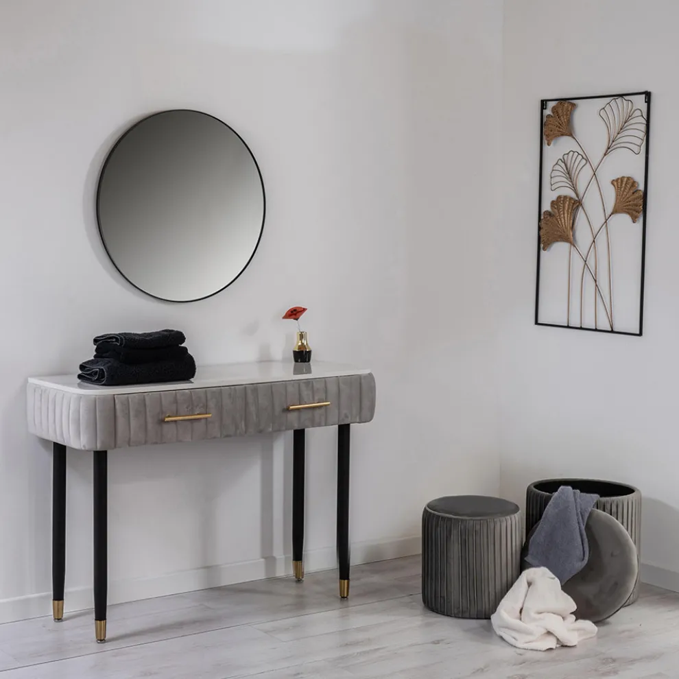 Runder Wandspiegel aus MDF mit schwarzem Metallrahmen - Maori