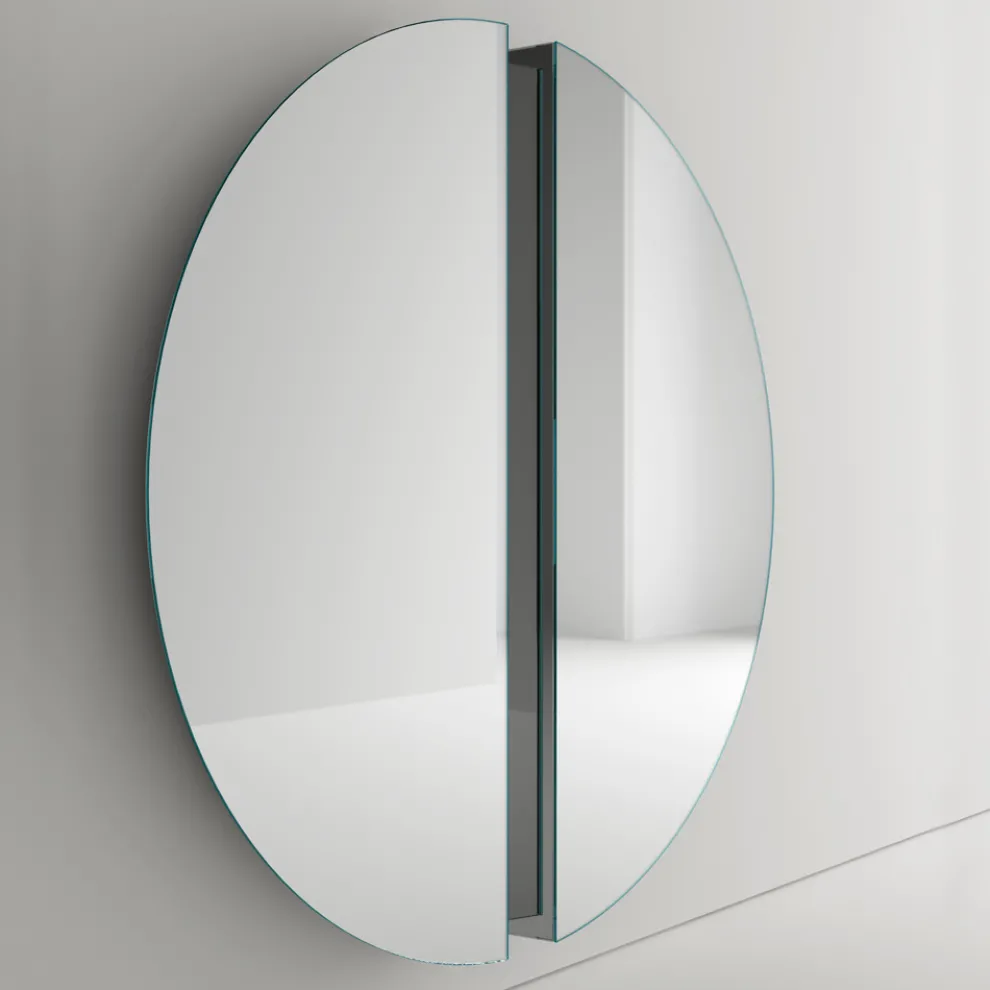 Runder Wandspiegel mit zentralem V-Schnitt, der die Paneele trennt - Spirit