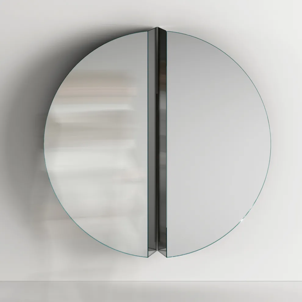 Runder Wandspiegel mit zentralem V-Schnitt, der die Paneele trennt - Spirit