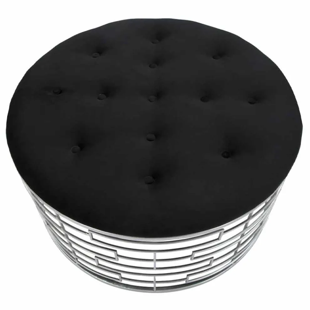 Runder weicher Pouf in modernem Design aus Samt, Eisen und MDF - Saxon