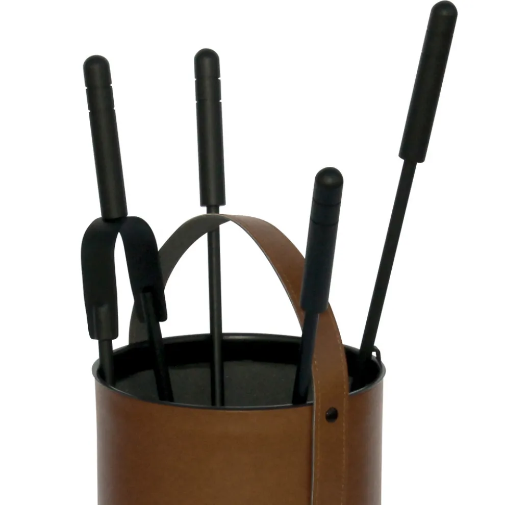 Runder Werkzeughalter aus Kunstleder mit Griff und 4 Zubehörteilen, hergestellt in Italien – Taube