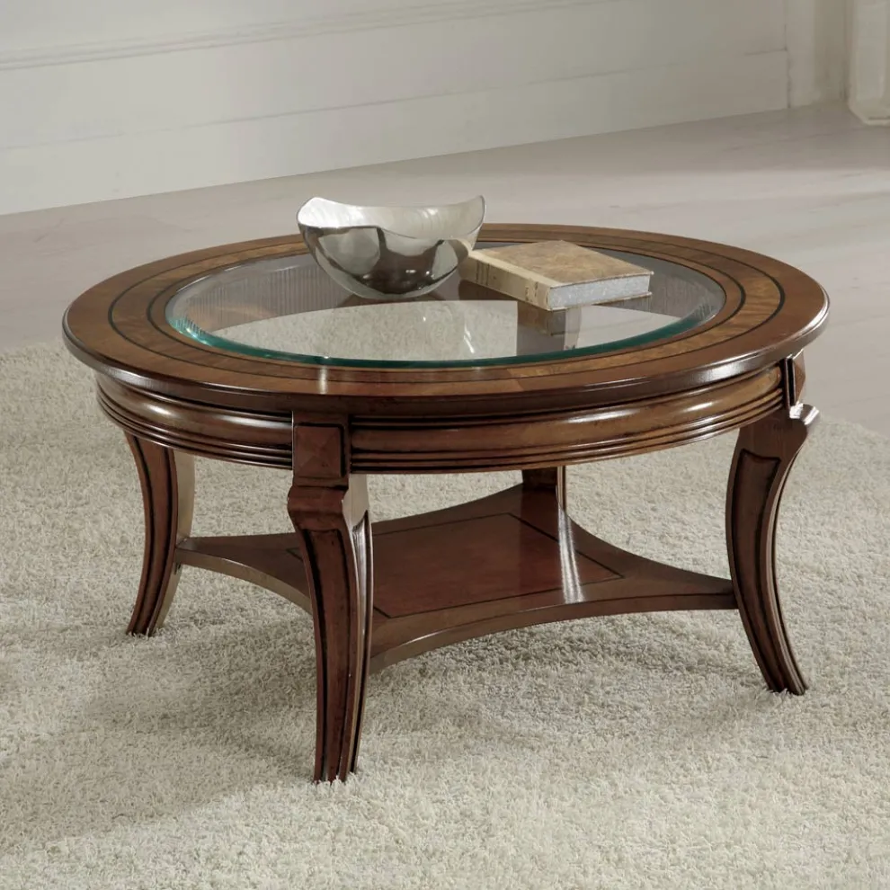Runder Wohnzimmer-Couchtisch mit Glasplatte, hergestellt in Italien – Onatha
