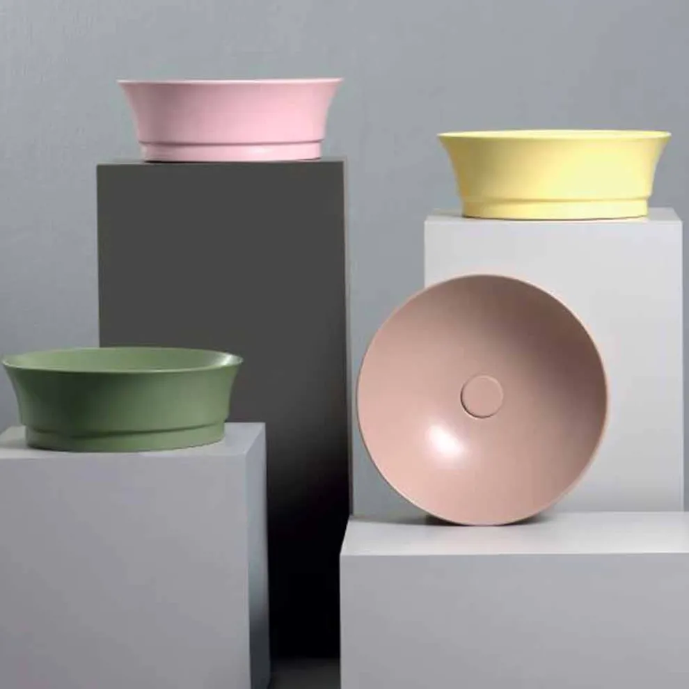 Rundes Arbeitsplatten-Design-Waschbecken aus Keramik Made in Italy - Zarro