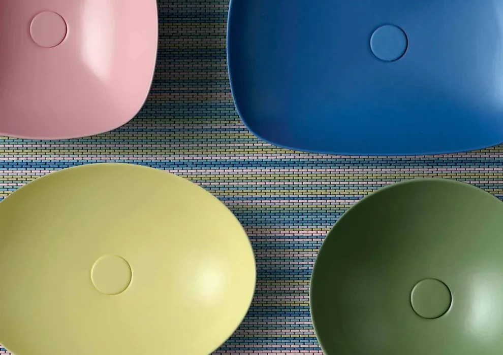 Rundes Arbeitsplatten-Design-Waschbecken aus Keramik Made in Italy - Zarro