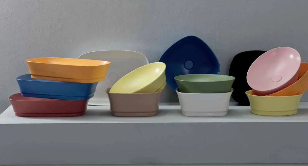 Rundes Arbeitsplatten-Design-Waschbecken aus Keramik Made in Italy - Zarro