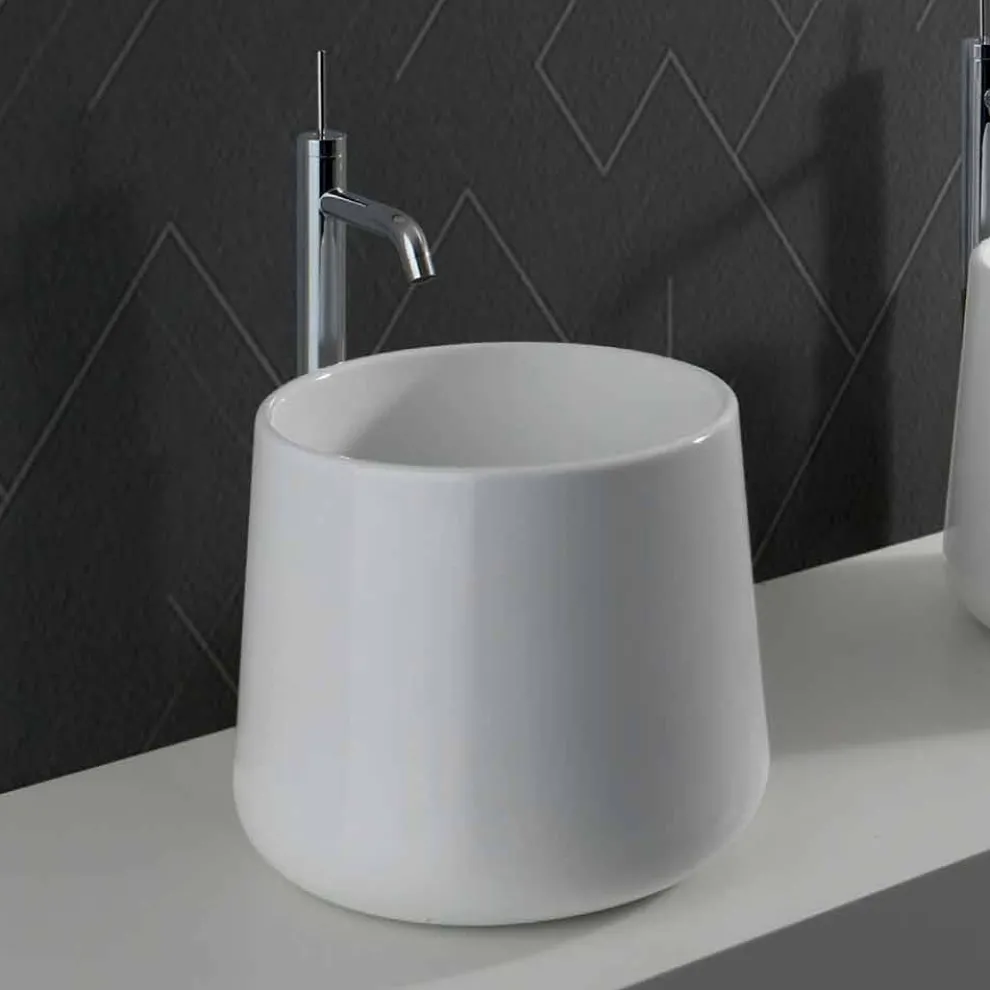 Rundes Aufsatzbecken aus weißer oder farbiger Keramik Oliena