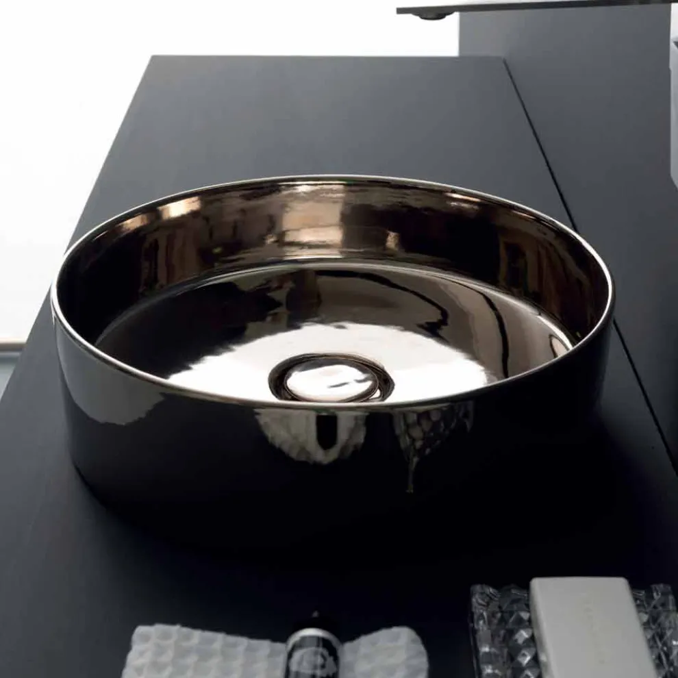 Rundes Aufsatzwaschbecken aus farbiger Keramik, hergestellt in Italien