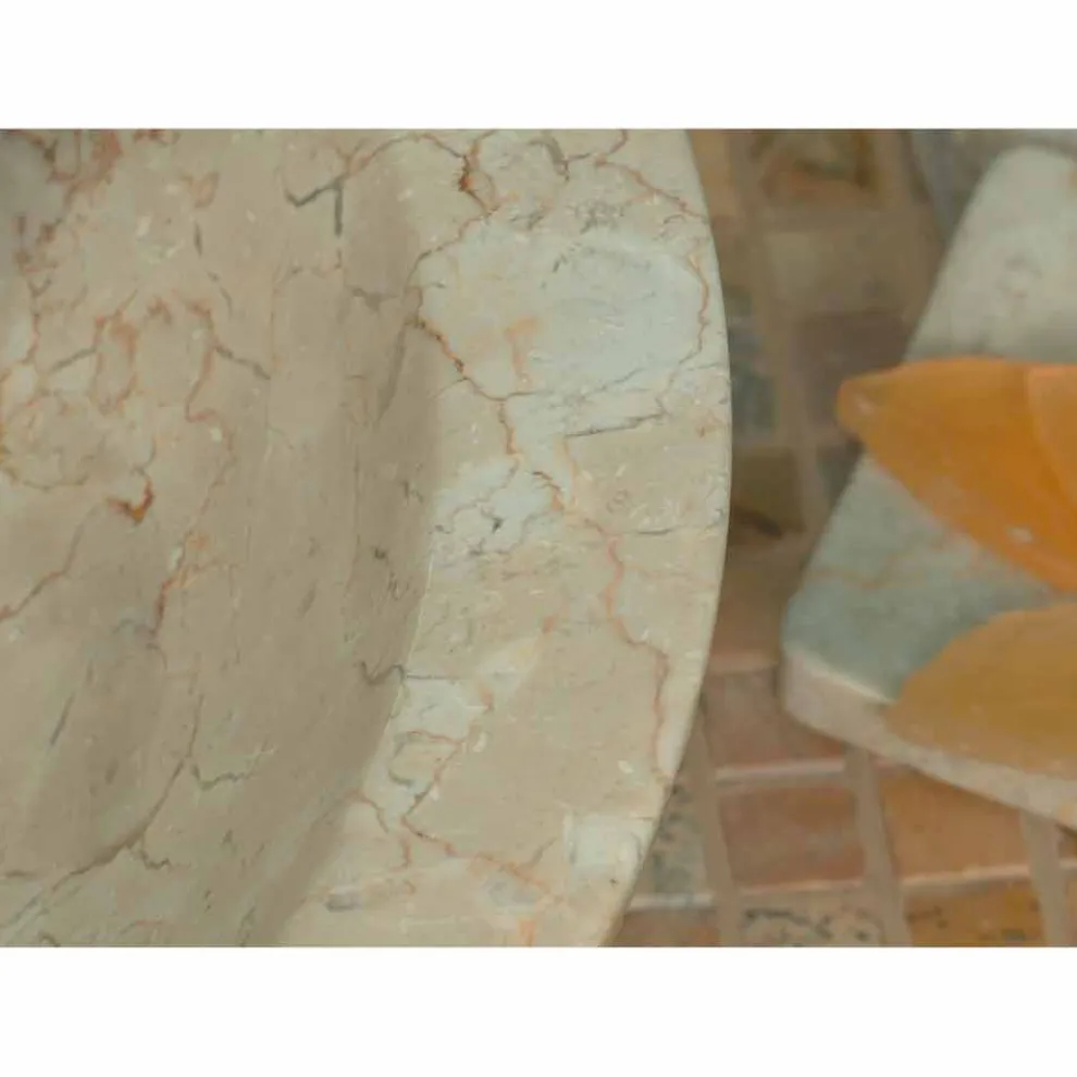 Rundes Aufsatzwaschbecken aus beigen Naturstein Pai Modell