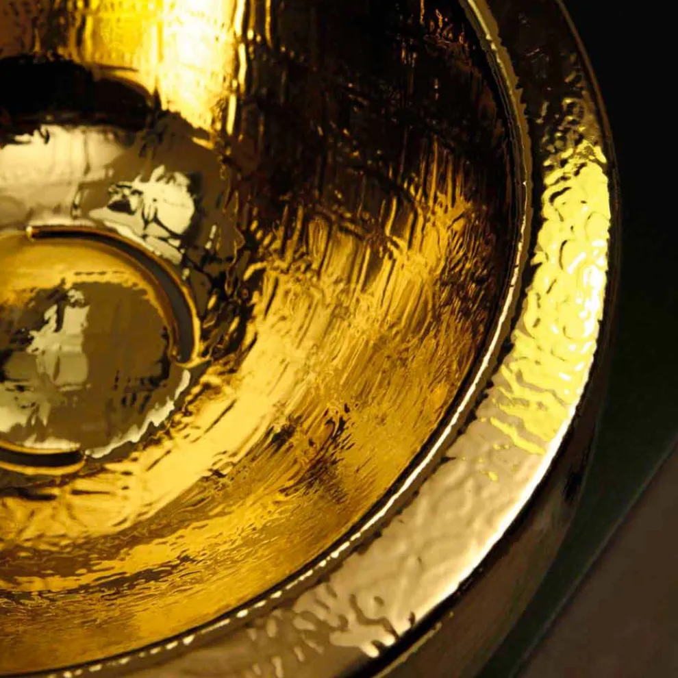 Rundes Aufsatzwaschbecken aus Keramik-gold Design made in Italy Elisa