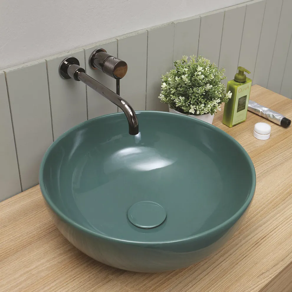 Rundes Aufsatzwaschbecken aus glänzender Keramik L 40 Made in Italy - Chicco