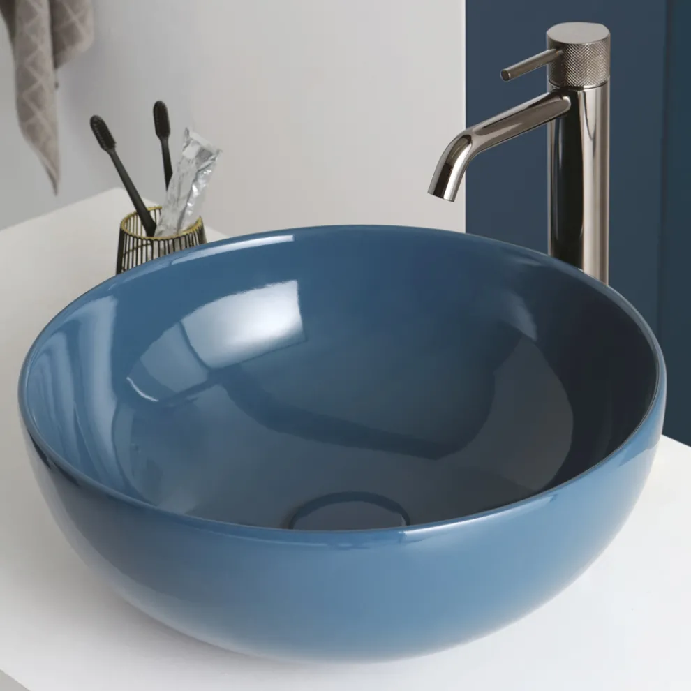 Rundes Aufsatzwaschbecken aus glänzender Keramik L 40 Made in Italy - Chicco