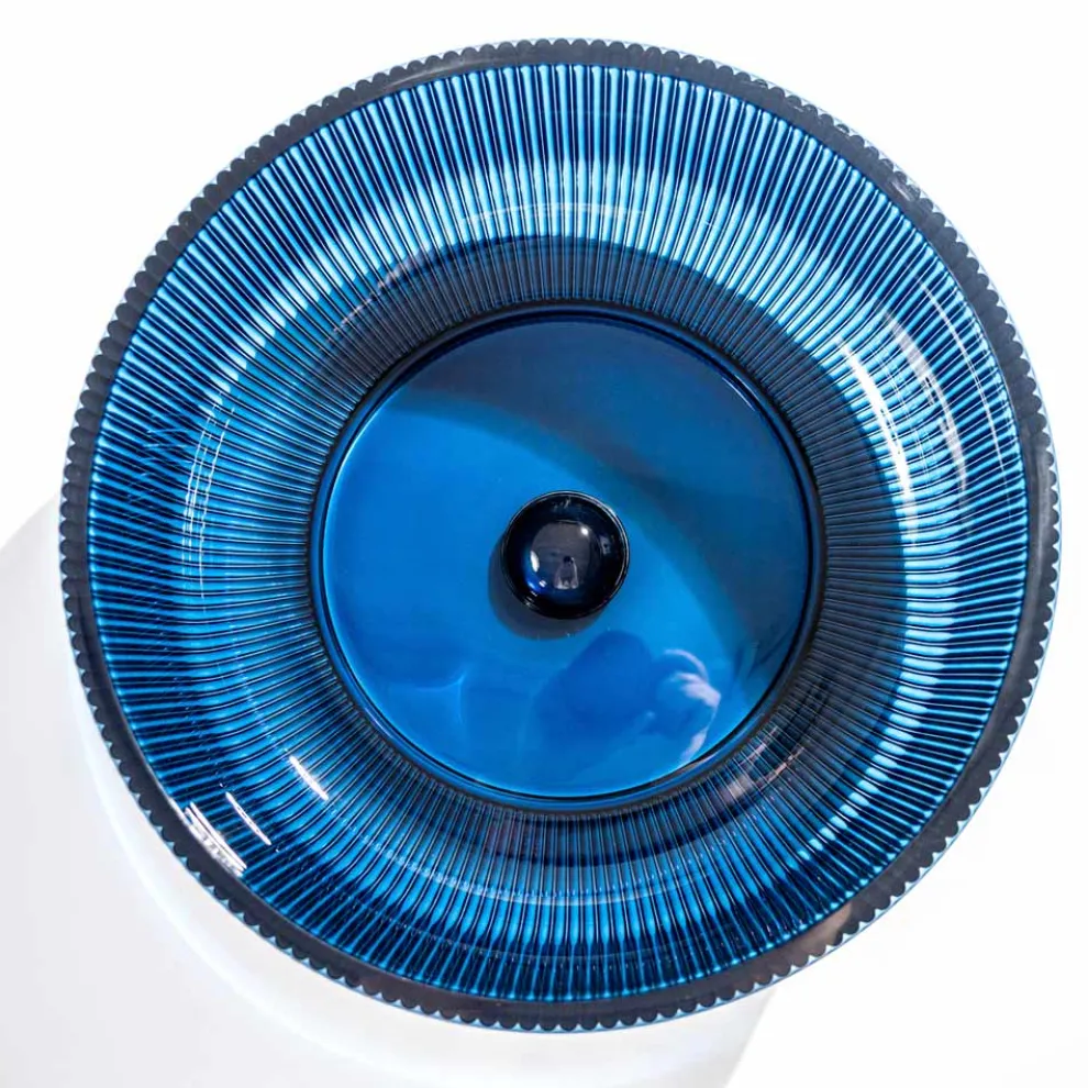 Rundes Aufsatzwaschbecken aus venezianischem Plissè-Glas, hergestellt in Italien – Zirkon