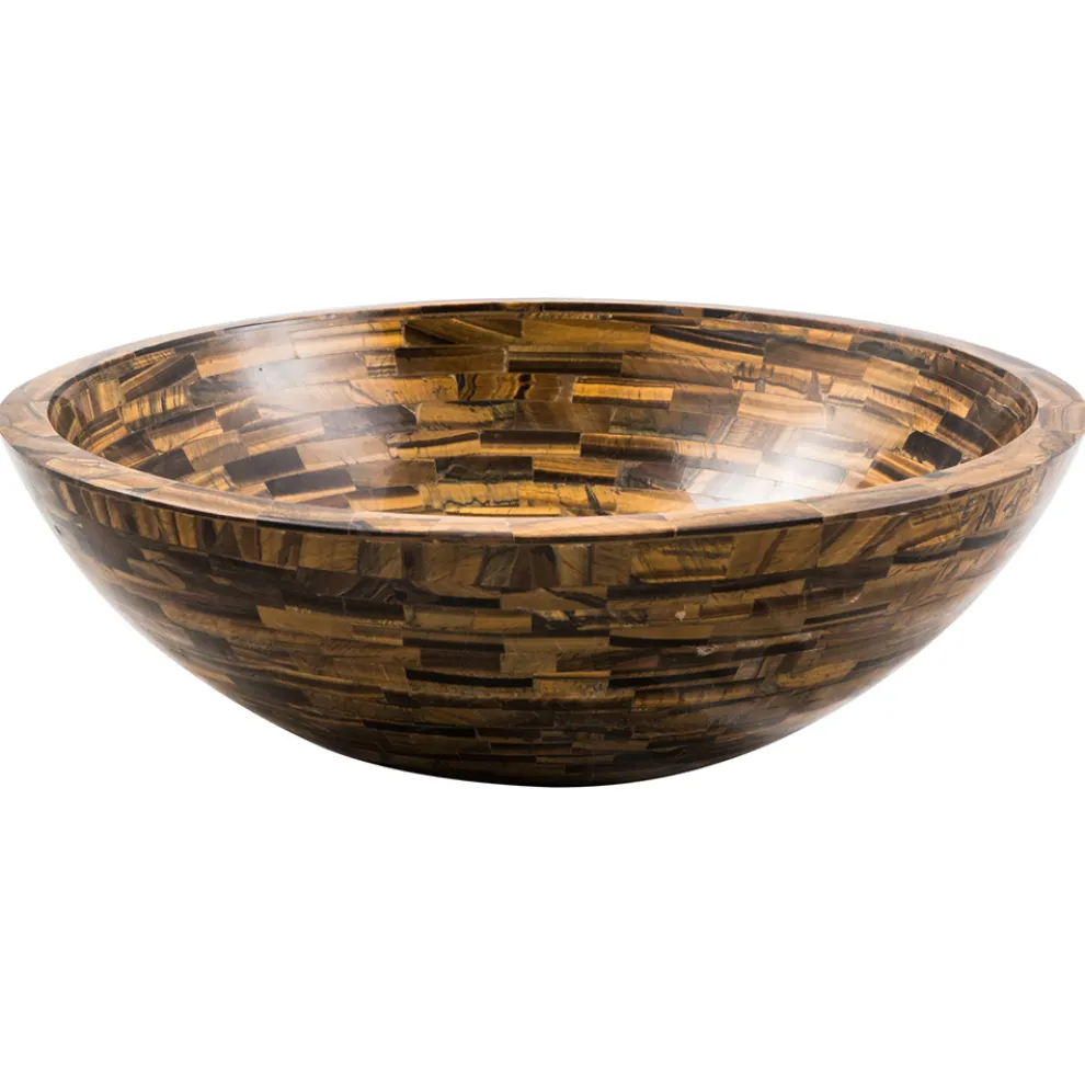 Rundes Aufsatzwaschbecken aus Tigerauge Stein Pollon Design