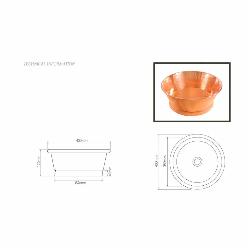 Rundes Aufsatzwaschbecken aus Kuper handgemacht Ania