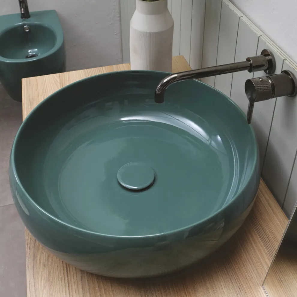 Rundes Aufsatzwaschbecken in glänzender Keramikoptik L 49,5 cm - Candito