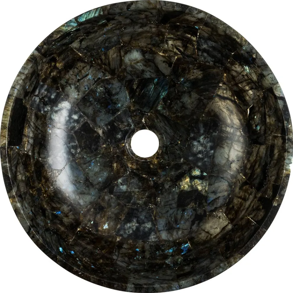 Rundes Aufsatzwaschbecken aus Labradorit Peggy Design, handgemacht