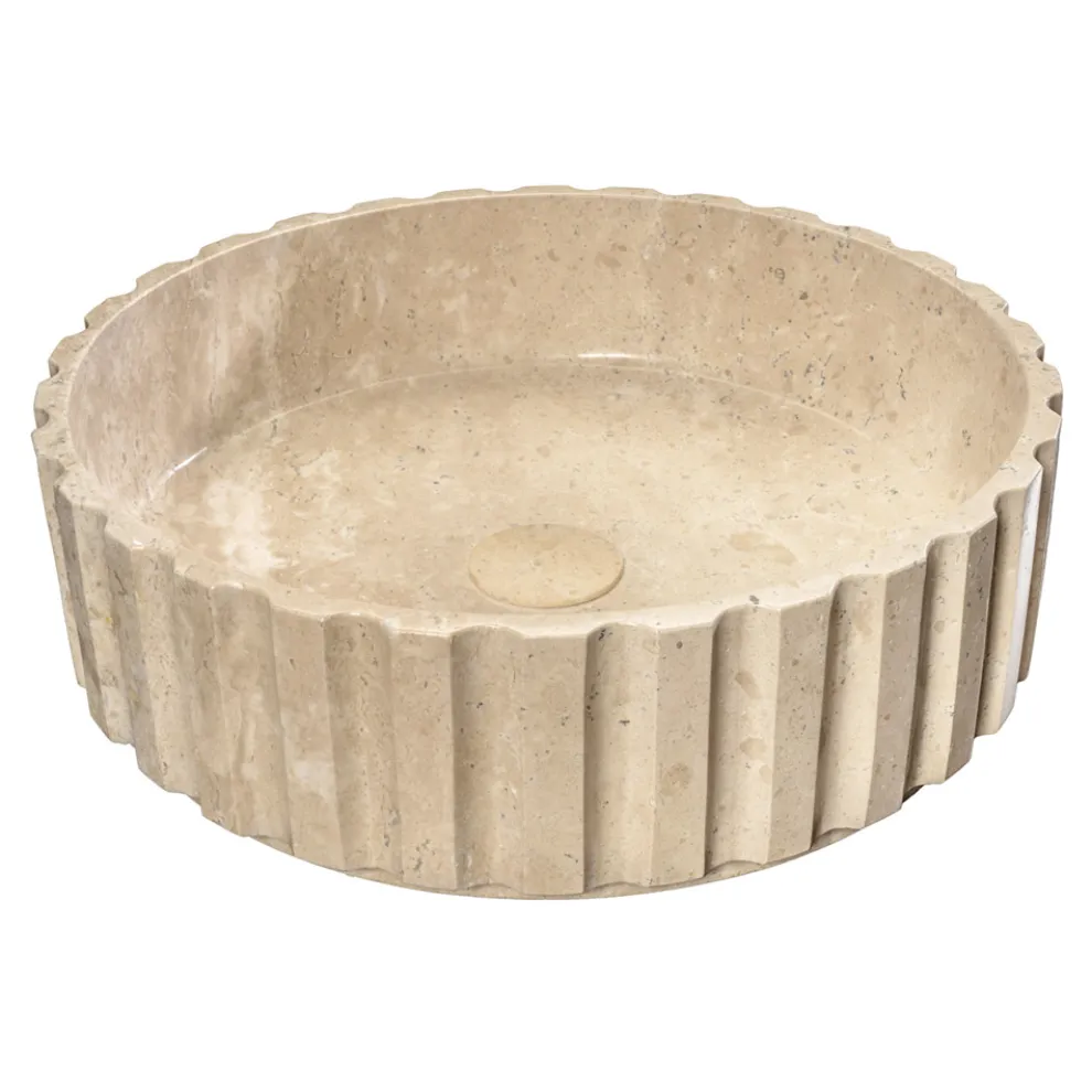 Rundes Aufsatzwaschbecken aus Travertinmarmor – Cattleya