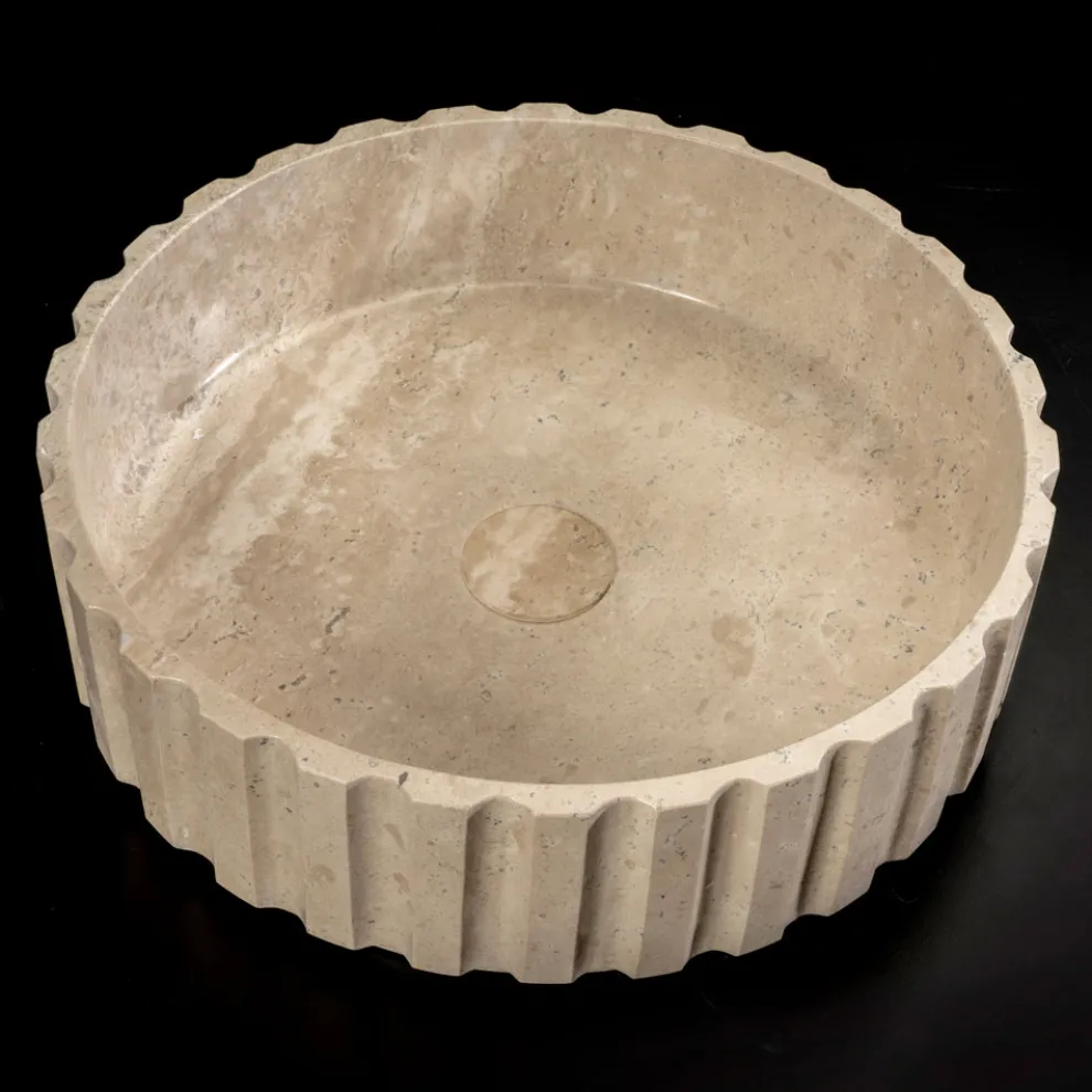Rundes Aufsatzwaschbecken aus Travertinmarmor – Cattleya