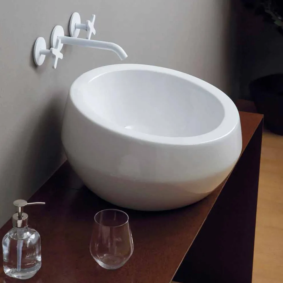 Rundes Aufsatzwaschbecken aus Keramik, Design made in Italy Elisa