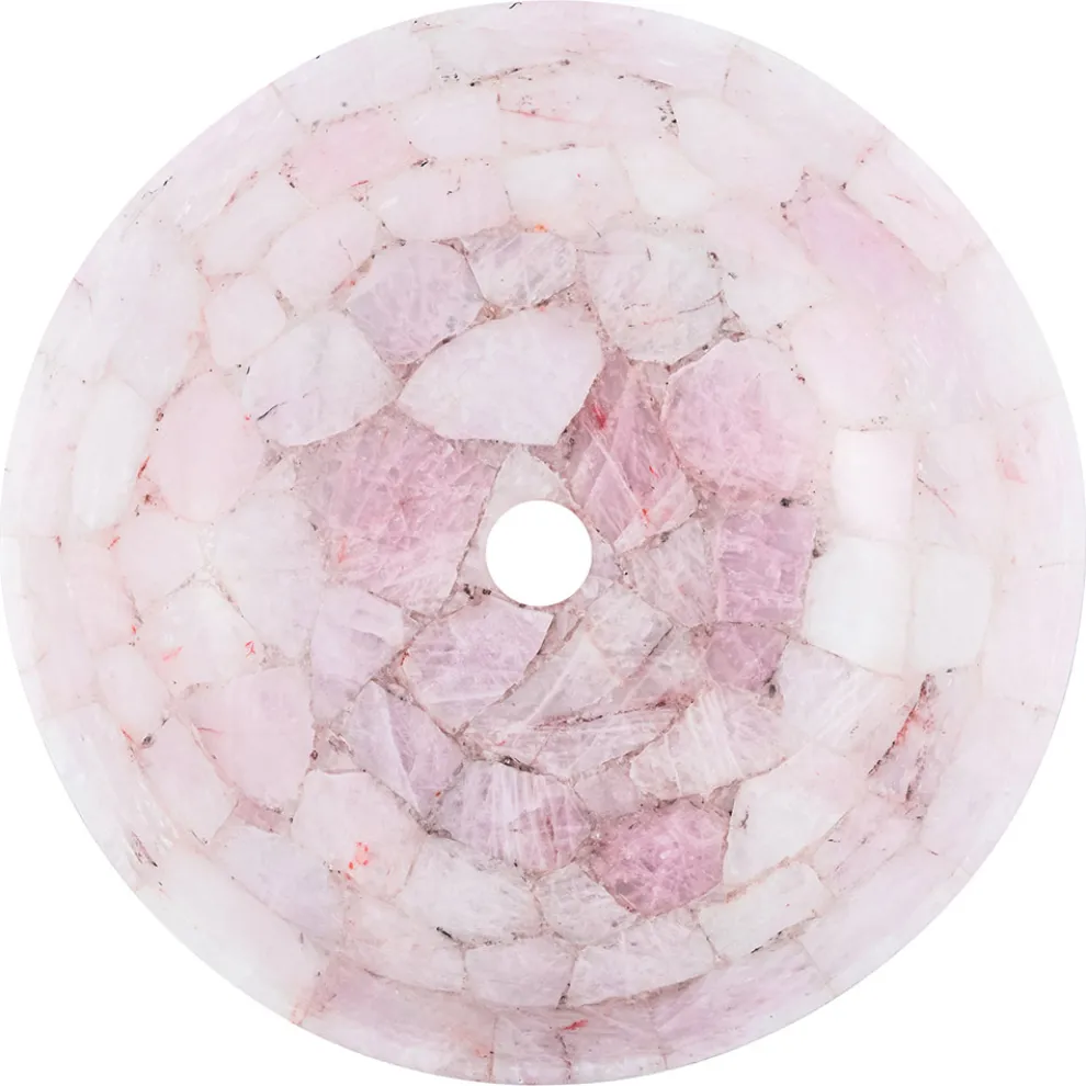 Rundes Aufsatzwaschbecken aus rosa Quarz Paloma Design, handgemacht