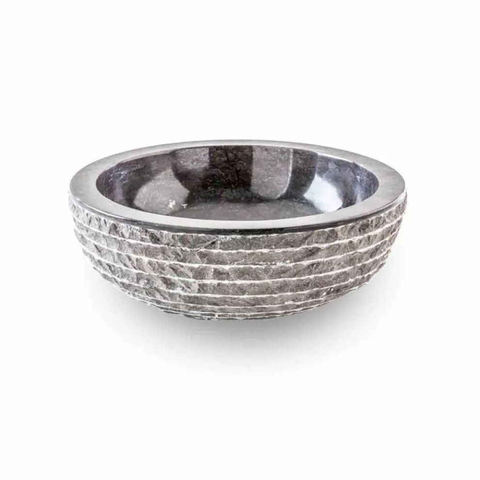 Rundes Design Arbeitsplatte Waschbecken aus handgefertigtem schwarzem Marmor - Leinen