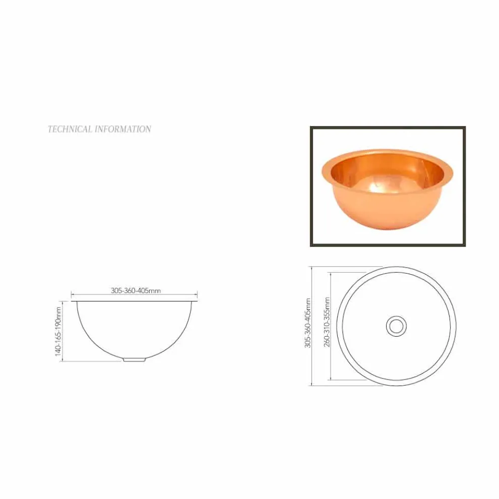 Rundes Design Waschbecken aus Kupfer handbearbeitet Flora