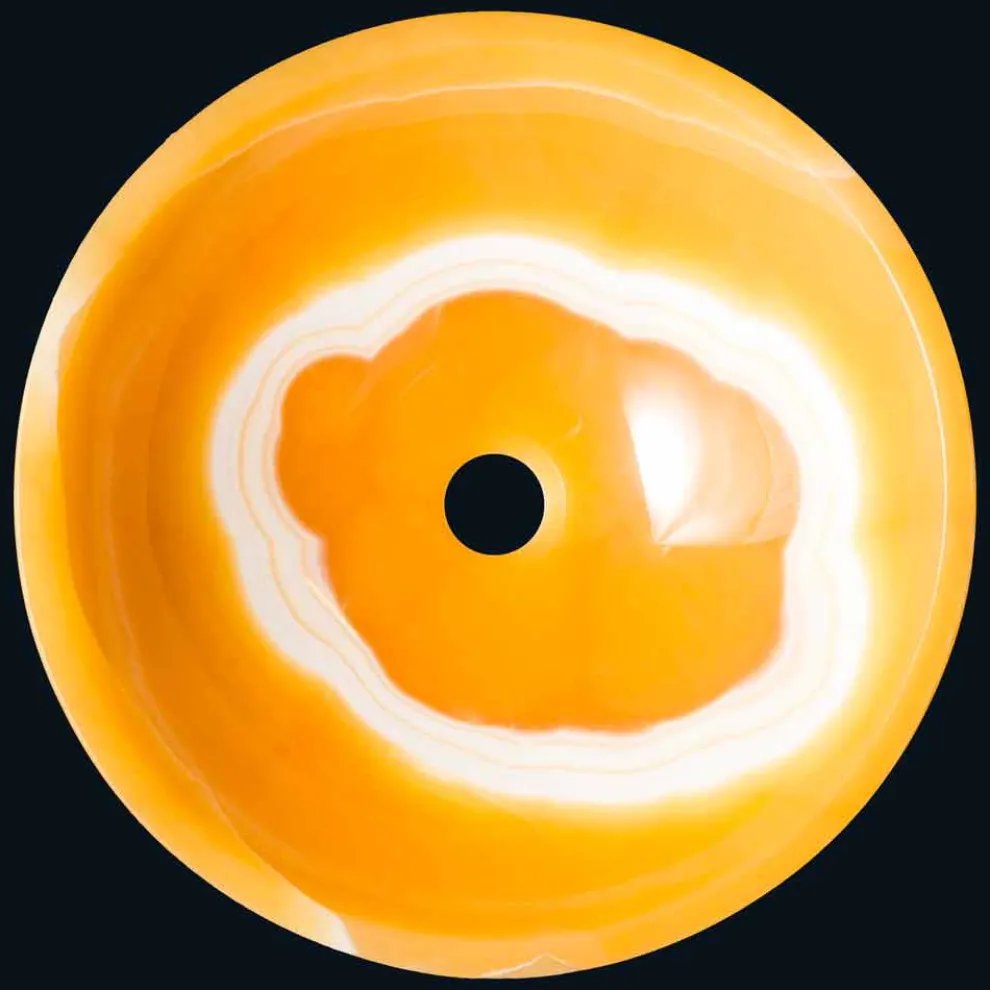 Rundes Design-Aufsatzwaschbecken aus orangem Onyx Stein Aris