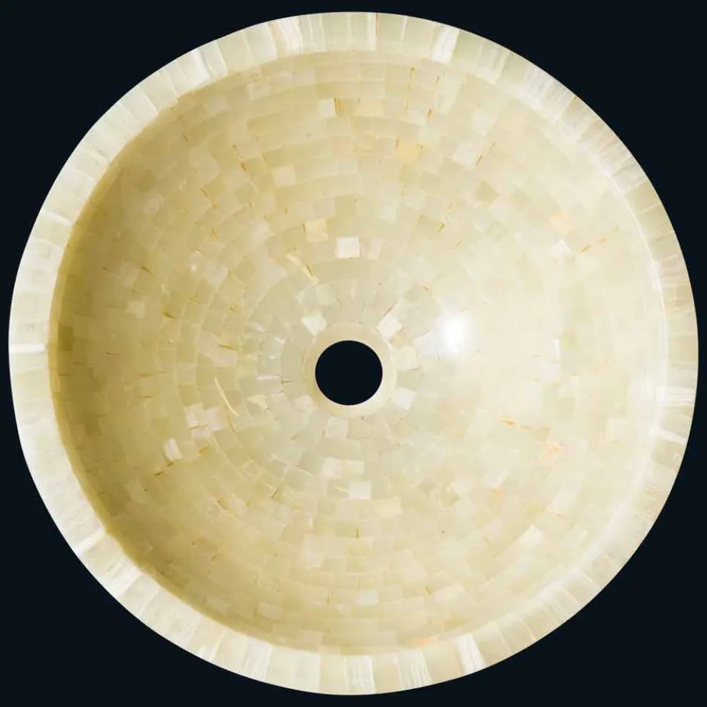 Rundes honigfarbes Design-Aufsatzwaschbecken aus Onyx Kilian