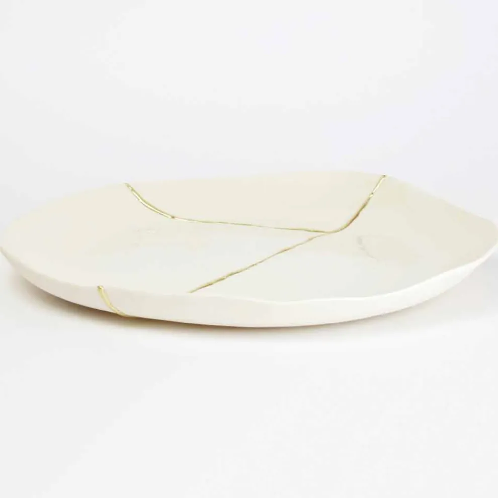 Rundes Valet-Tablett aus weißem Porzellan und Blattgold - Cicatroro