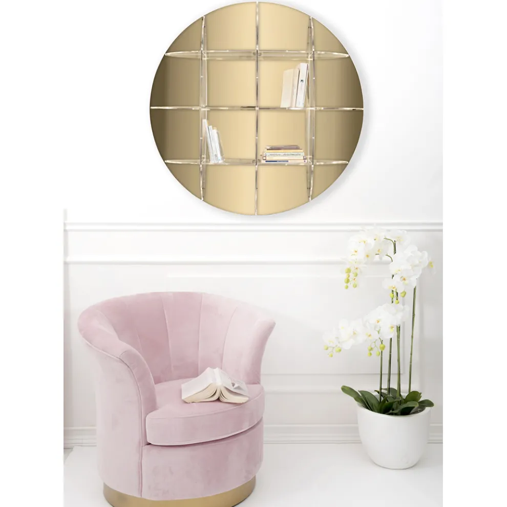 Rundes Wand-Bücherregal aus goldenem oder silbernem Plexiglas Made in Italy - Lizzy