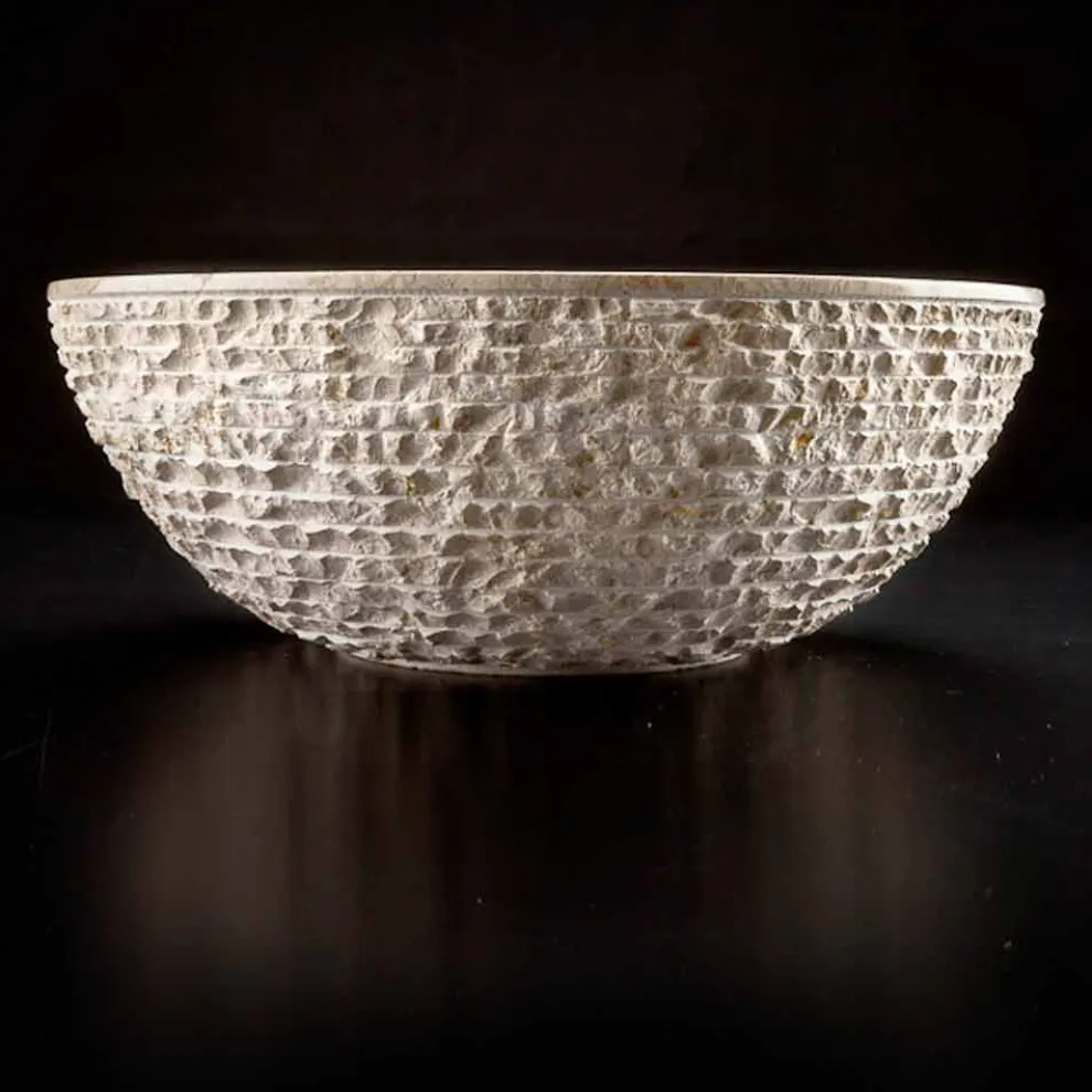 Rundes Waschbecken Handarbeit aus weißem Marmor - Leinen