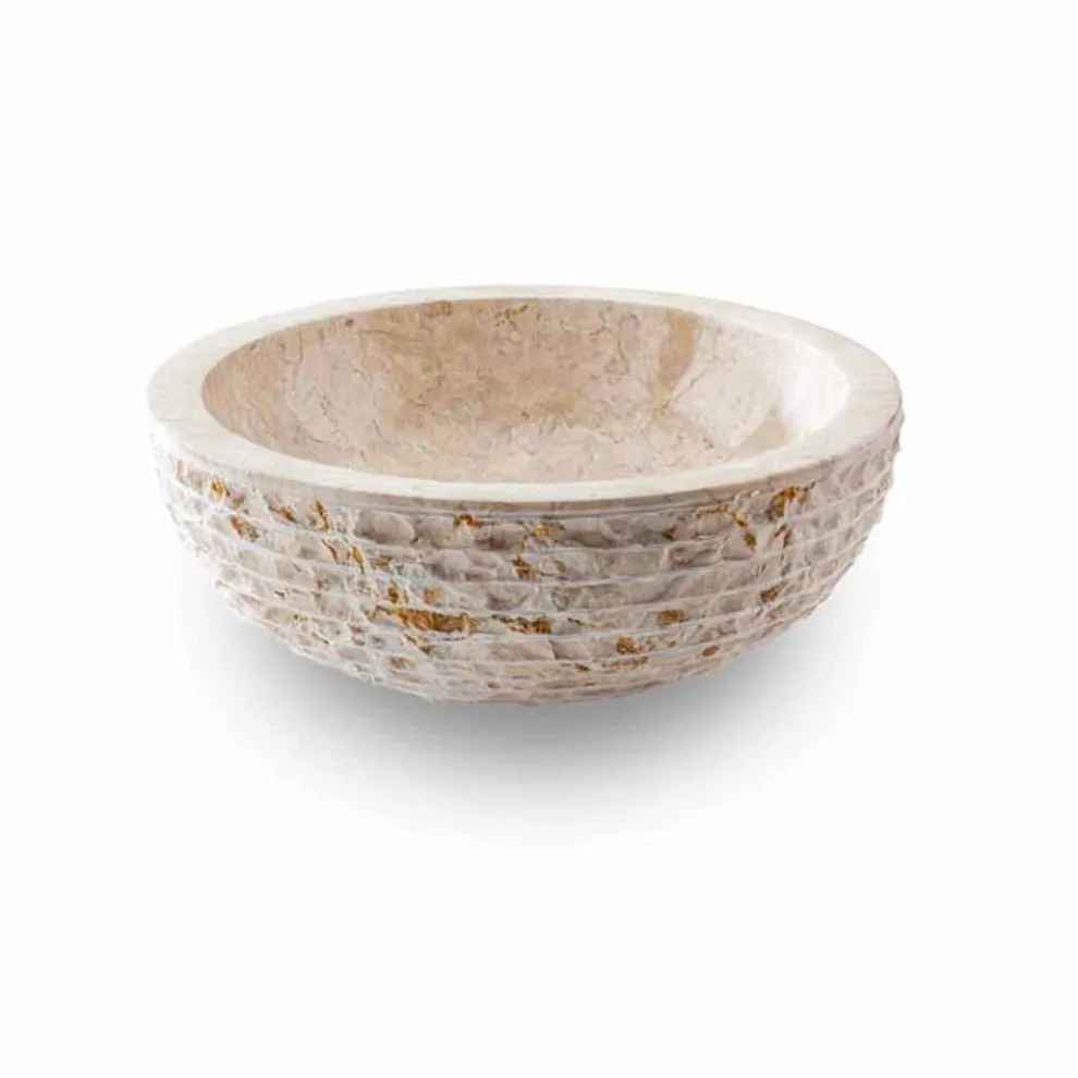 Rundes Waschbecken Handarbeit aus weißem Marmor - Leinen