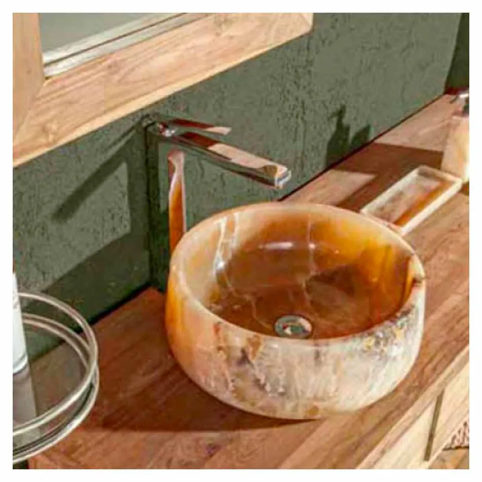 Rundes Waschtisch mit Arbeitsplatte aus reinem Onyx Einzigartiges Design - Ramiro