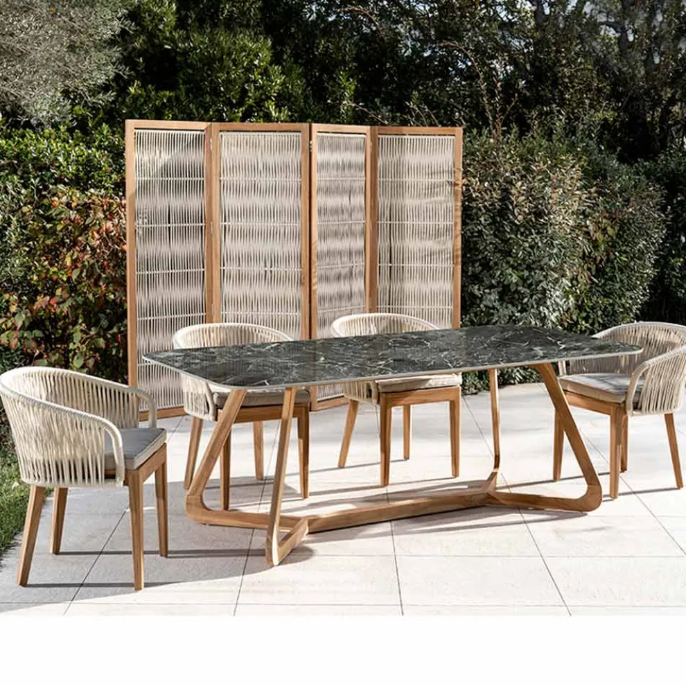 Gartentisch mit Holzsockel und grüner Keramikplatte aus Frankreich - Infinity