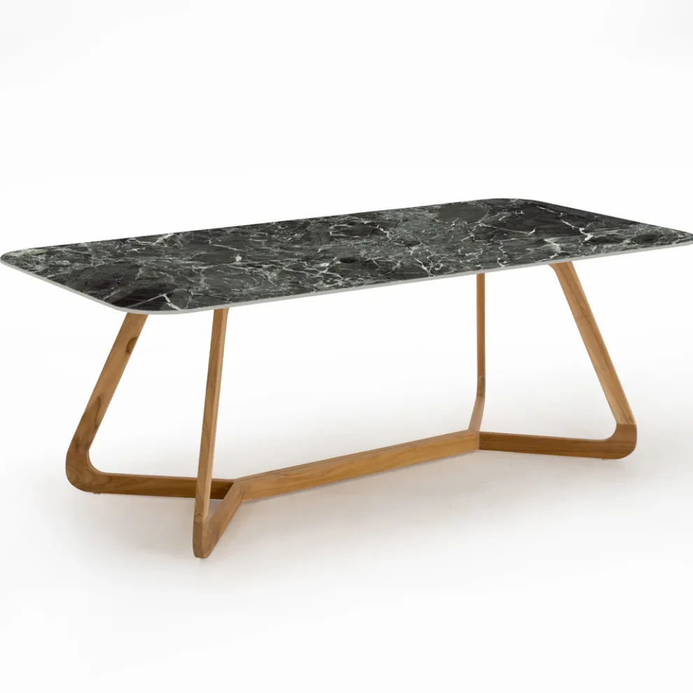 Gartentisch mit Holzsockel und grüner Keramikplatte aus Frankreich - Infinity