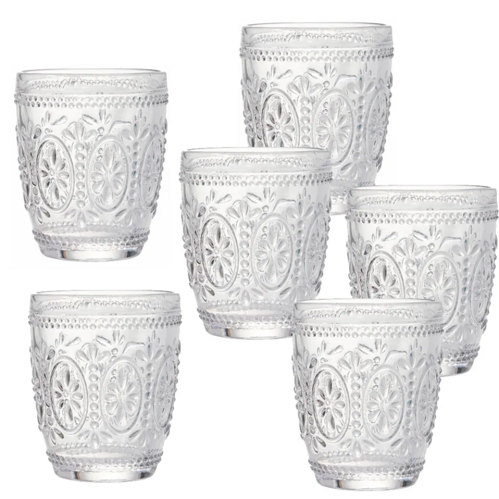Dekorierte Wassergläser aus transparentem Glas 12 Stück - Palazzo